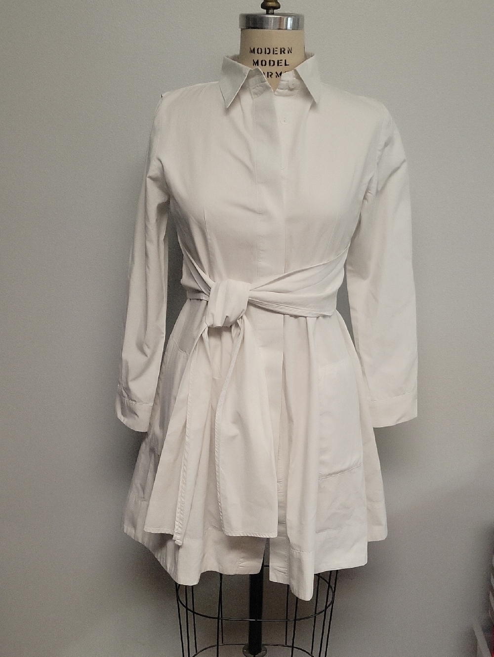 Snapdragon And Twig 100% Cotton White Tie-Waist Shirt Dress